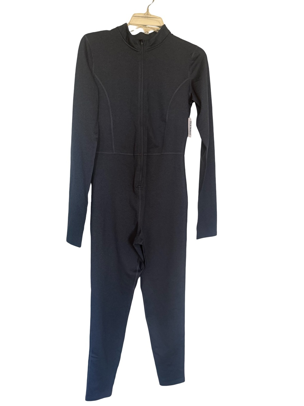 Old Navy Black Long-Sleeve Zippered Petite One-Piece Bodysuit
